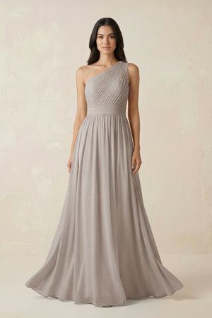Frost One-Shoulder Pleated Chiffon Bridesmaid Gown | KISSBRIDAL