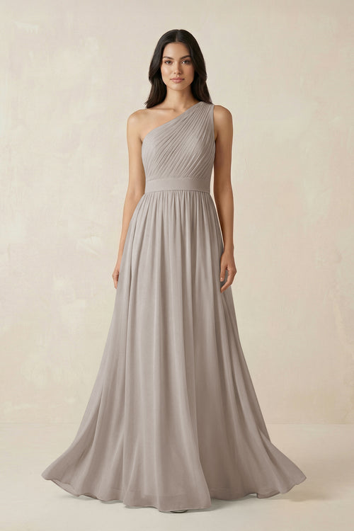 Frost One-Shoulder Pleated Chiffon Bridesmaid Gown | KISSBRIDAL