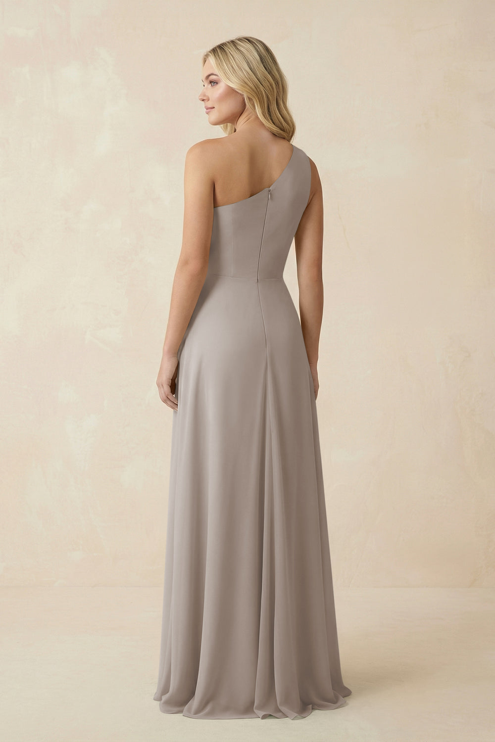 One-Shoulder Ruched A-Line Chiffon Bridesmaid Dress in Frost
