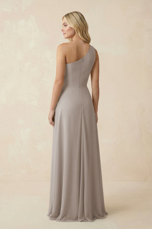 Frost One-Shoulder Ruched A-Line Chiffon Bridesmaid Dress (2) | KISSBRIDAL