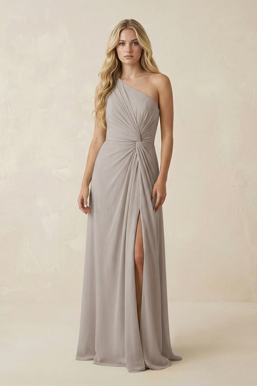 Frost One-Shoulder Ruched A-Line Chiffon Bridesmaid Dress | KISSBRIDAL