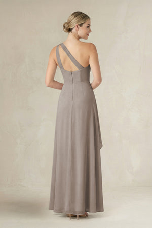 Frost One-Shoulder Sheath Ruched Ruffled Bridesmaid Dress in Frost (2) | KISSBRIDAL