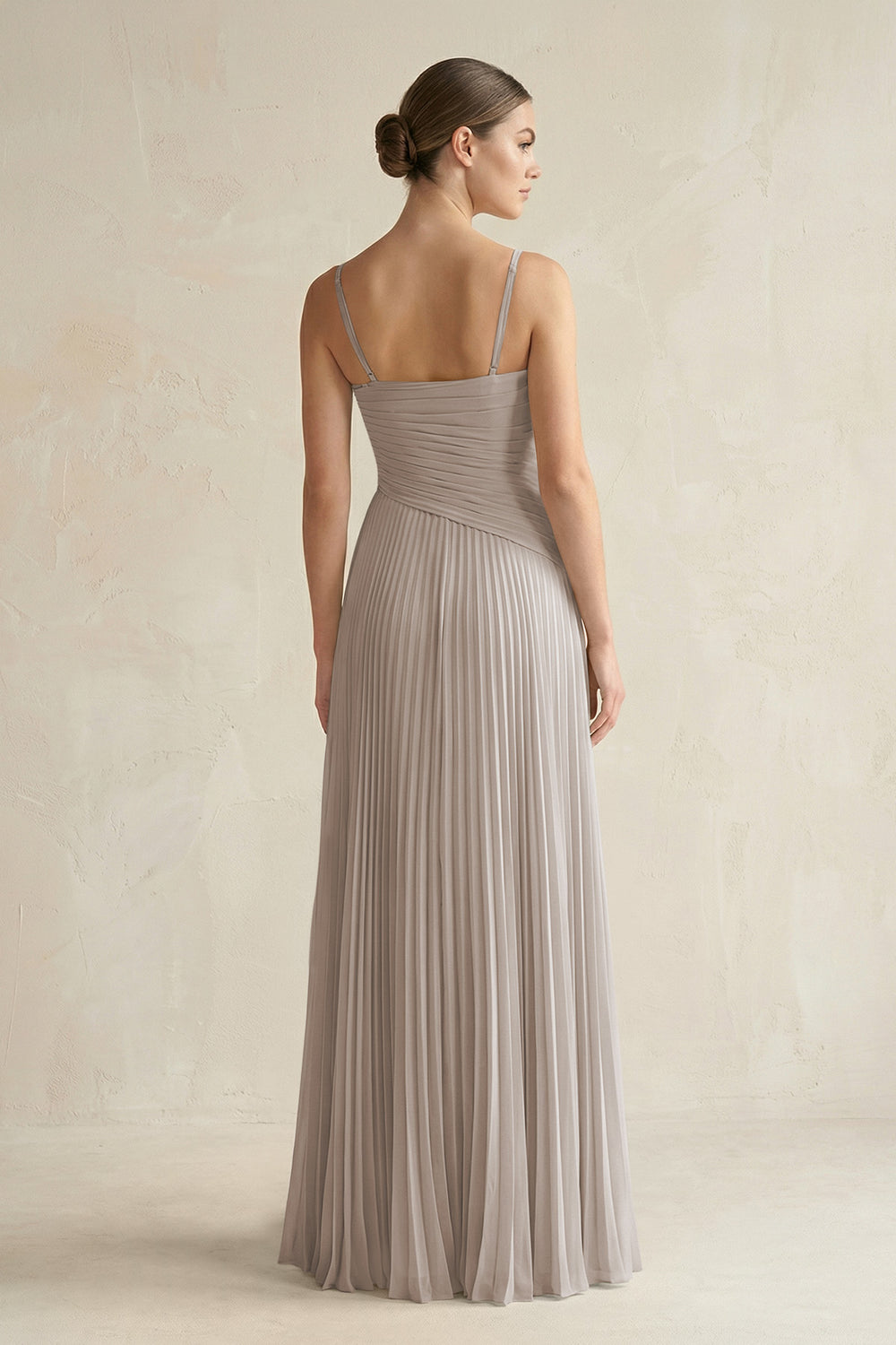 Pleated A-Line Long Chiffon Bridesmaid Dress in Frost