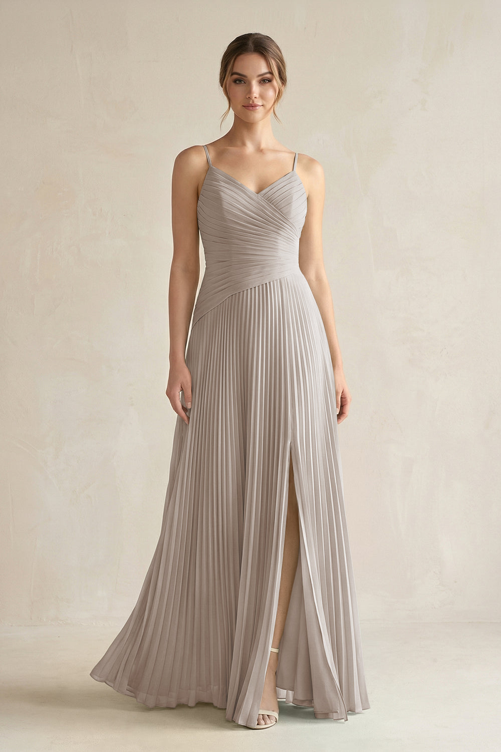 Pleated A-Line Long Chiffon Bridesmaid Dress in Frost