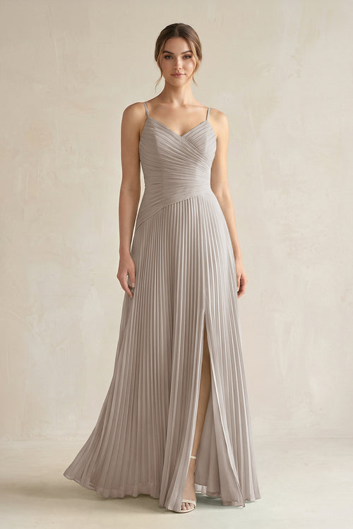 Frost Pleated A-Line Long Chiffon Bridesmaid Dress | KISSBRIDAL