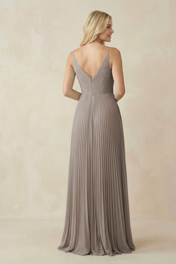 Frost Pleated V-Neck A-Line Chiffon Bridesmaid Dress (2) | KISSBRIDAL