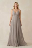 Frost Pleated V-Neck A-Line Chiffon Bridesmaid Dress | KISSBRIDAL