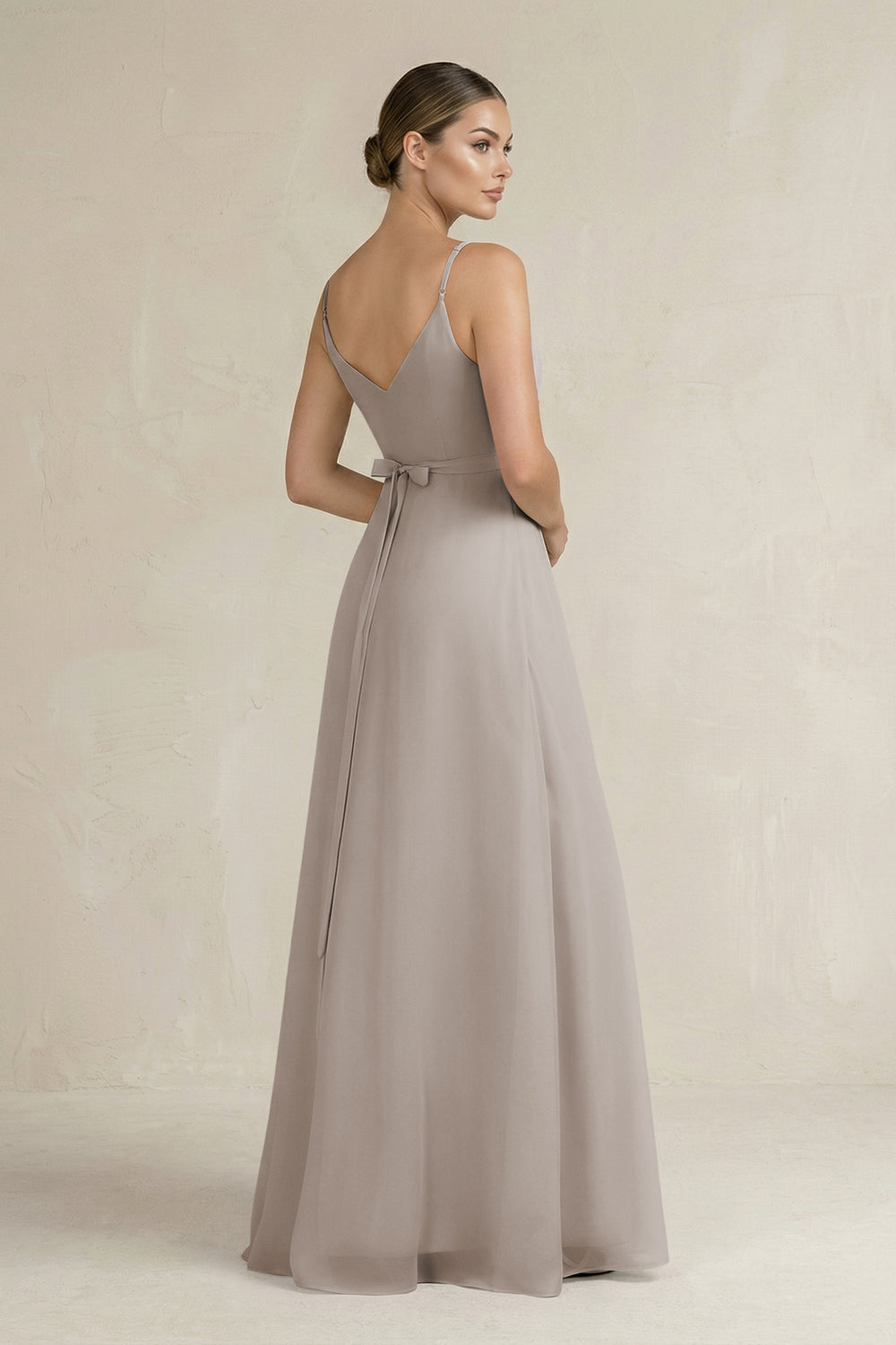 Ruched A-Line Chiffon Bridesmaid Dress with Slit in Frost