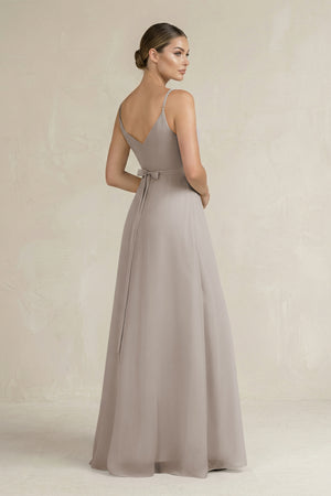Frost Ruched A-Line Chiffon Bridesmaid Dress with Slit (2) | KISSBRIDAL