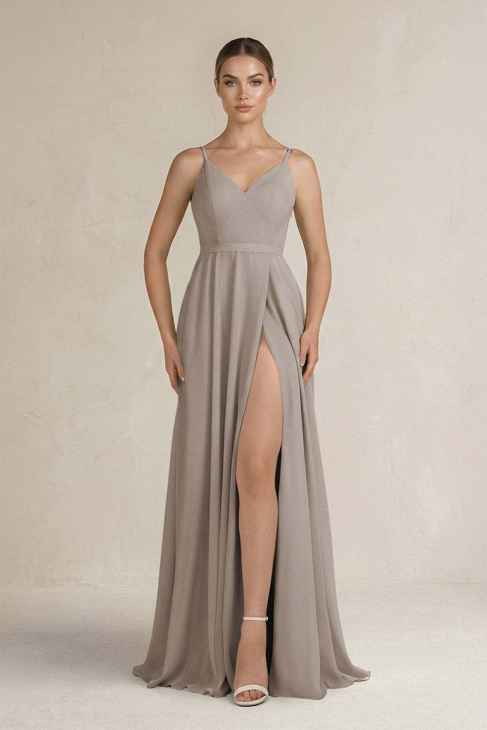 Ruched A-Line Chiffon Bridesmaid Dress with Slit in Frost