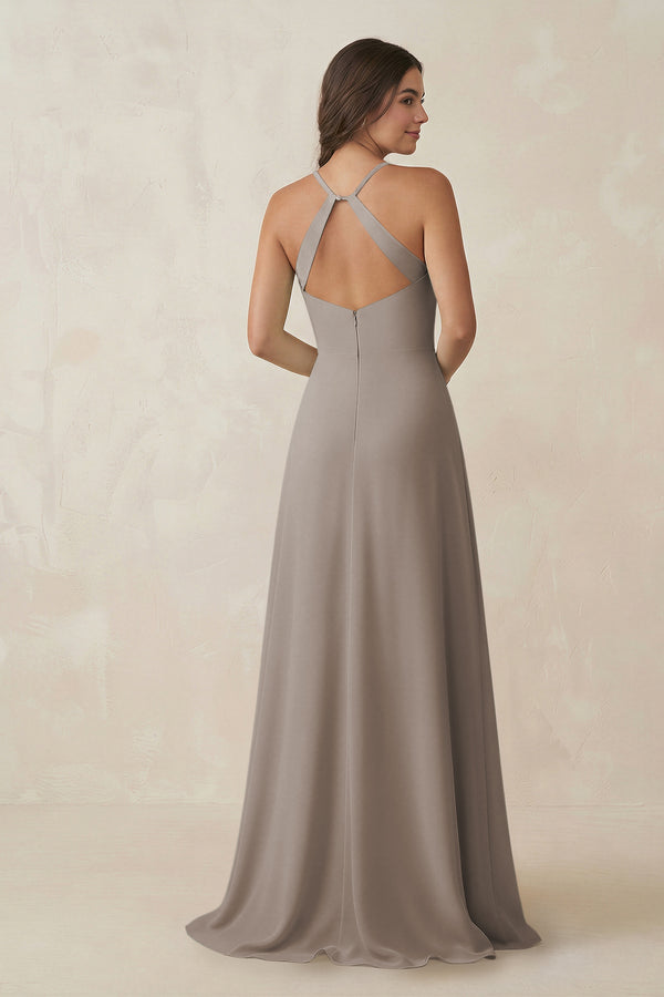Frost Ruched Sheath Chiffon Bridesmaid Dress (2) | KISSBRIDAL