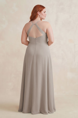 Frost Ruched Sheath Chiffon Bridesmaid Dress (2) [sizeplus] | KISSBRIDAL
