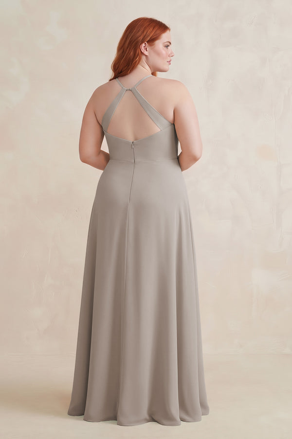 Frost Ruched Sheath Chiffon Bridesmaid Dress (2) [sizeplus] | KISSBRIDAL