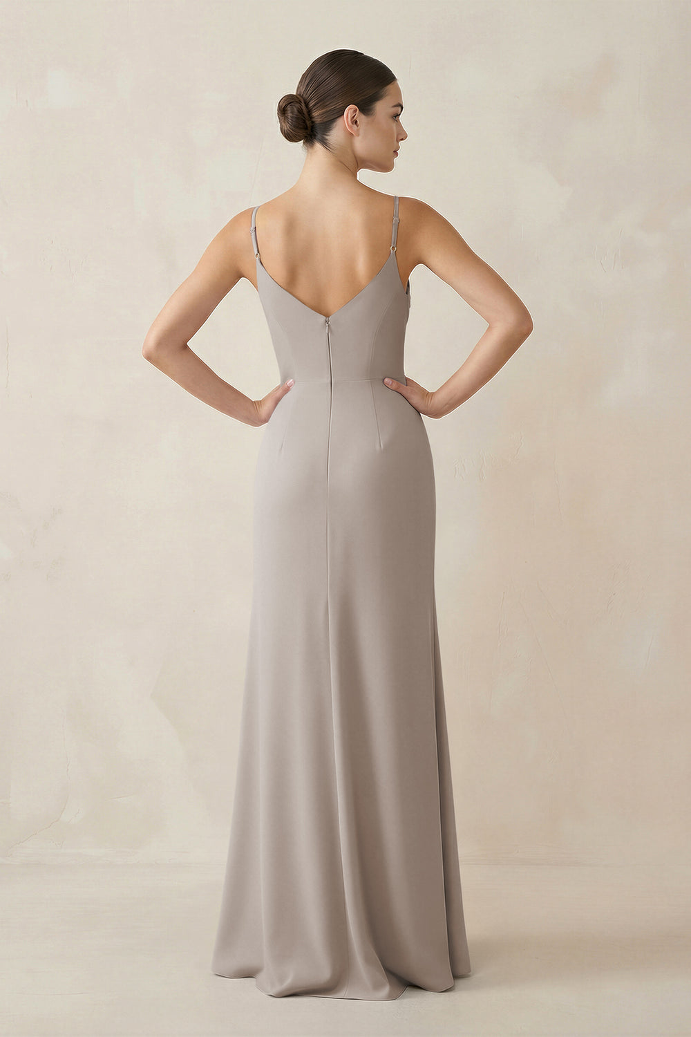 Ruched Sheath Spaghetti Strap Chiffon Bridesmaid Dress in Frost
