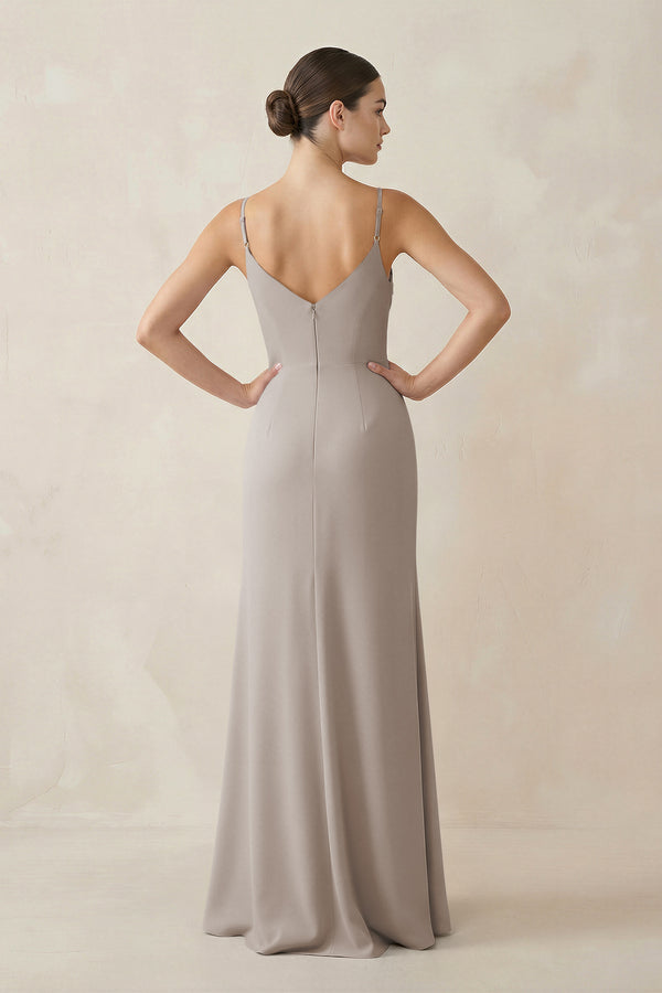 Frost Ruched Sheath Spaghetti Strap Chiffon Bridesmaid Dress (2) | KISSBRIDAL