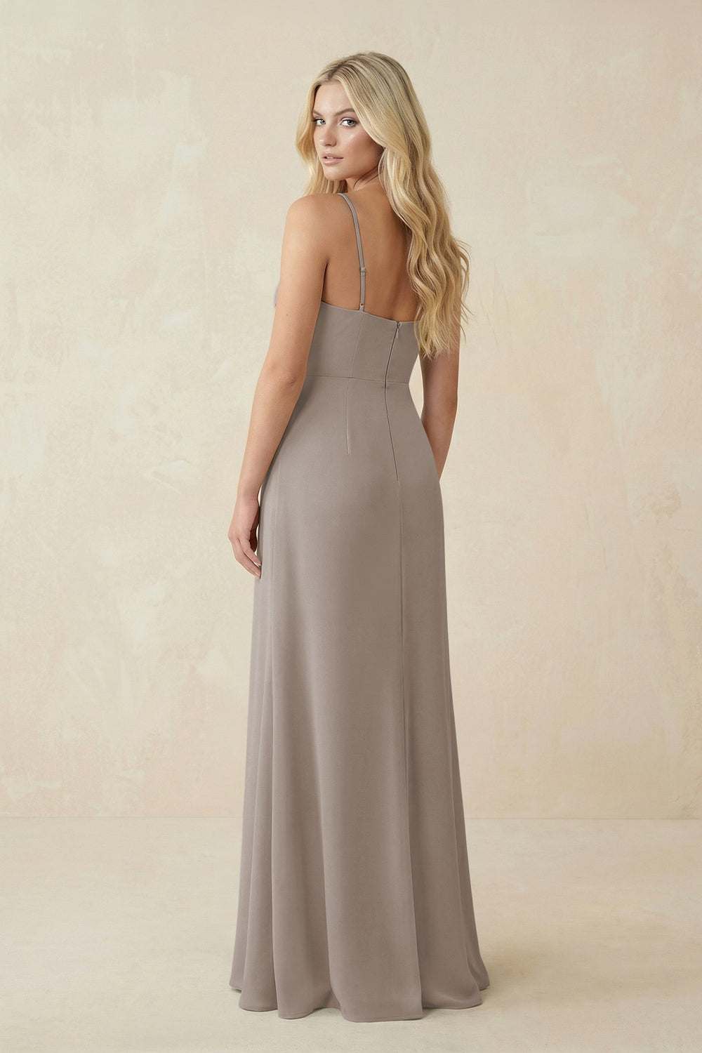 Ruched Sheath Spaghetti Strap Chiffon Bridesmaid Dress in Frost