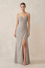Frost Ruched Sheath Spaghetti Strap Chiffon Bridesmaid Dress | KISSBRIDAL