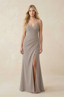 Frost Ruched Sheath Spaghetti Strap Chiffon Bridesmaid Dress | KISSBRIDAL