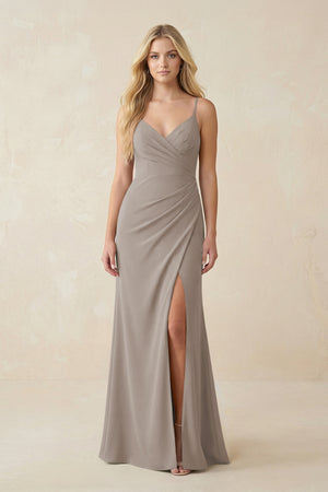 Frost Ruched Sheath Spaghetti Strap Chiffon Bridesmaid Dress | KISSBRIDAL