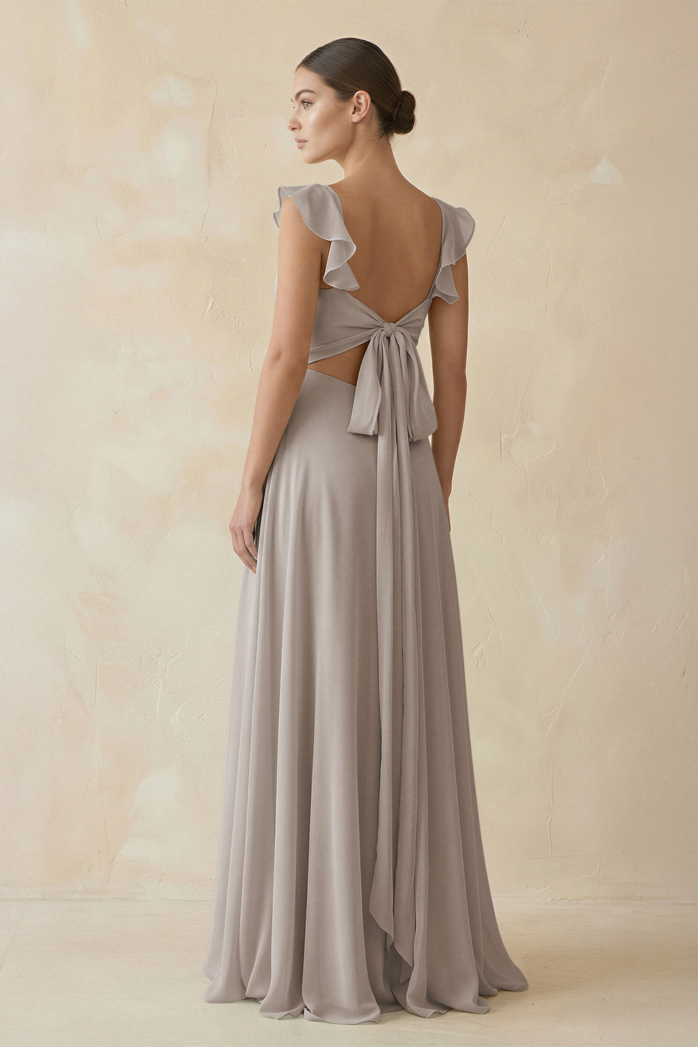 Ruffled Chiffon A-Line Long Bridesmaid Dress in Frost