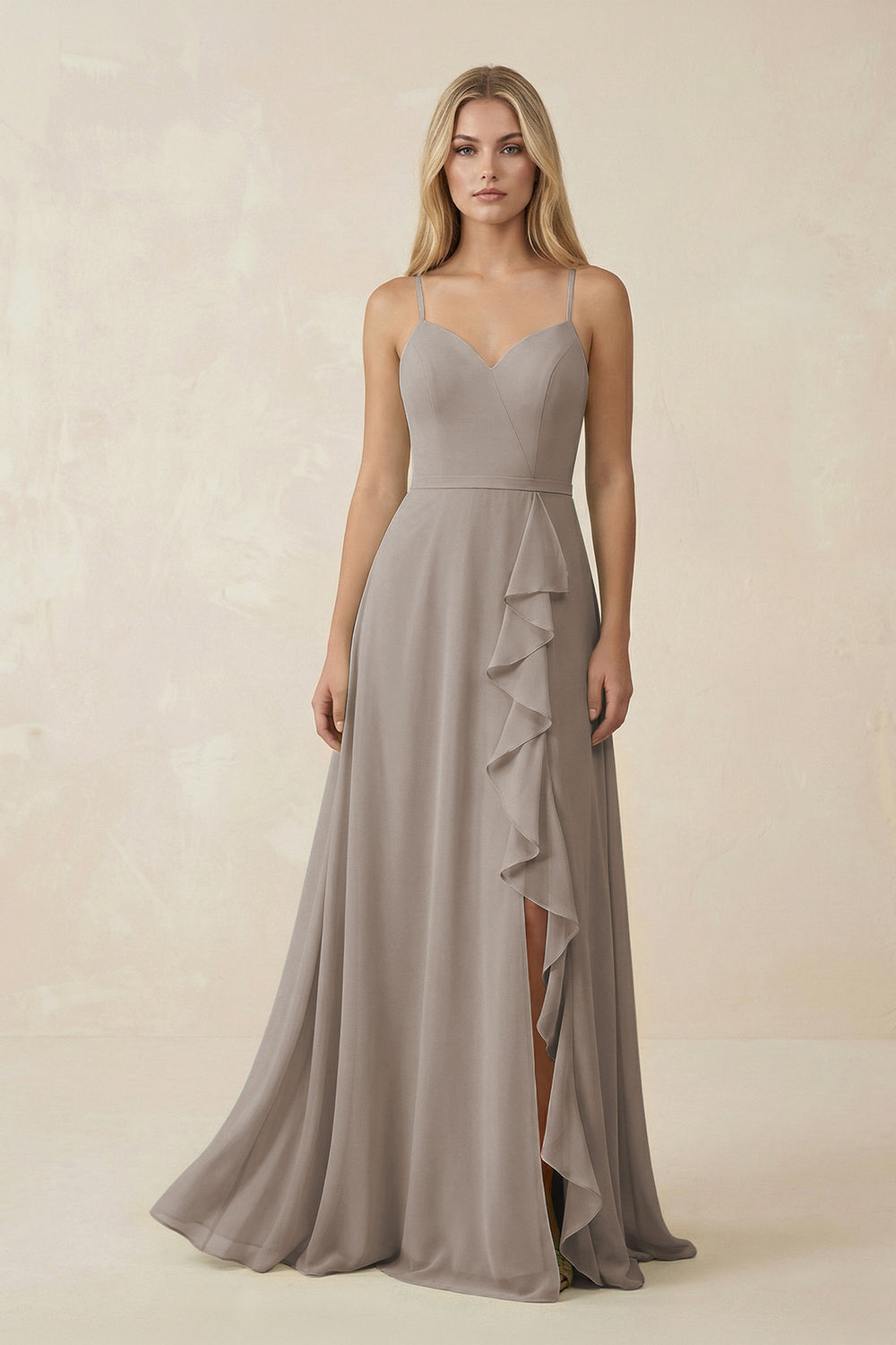 Ruffled Hem A-Line Chiffon Bridesmaid Dress in Frost