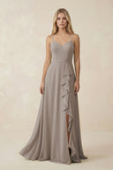 Frost Ruffled Hem A-Line Chiffon Bridesmaid Dress | KISSBRIDAL