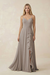 Frost Ruffled Hem A-Line Chiffon Bridesmaid Dress | KISSBRIDAL