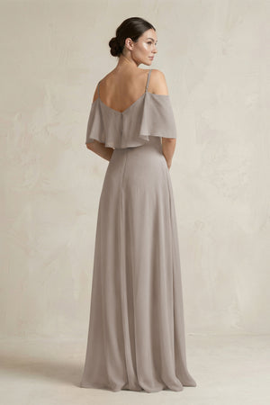 Frost Ruffled Off-the-Shoulder A-Line Chiffon Bridesmaid Gown (2) | KISSBRIDAL