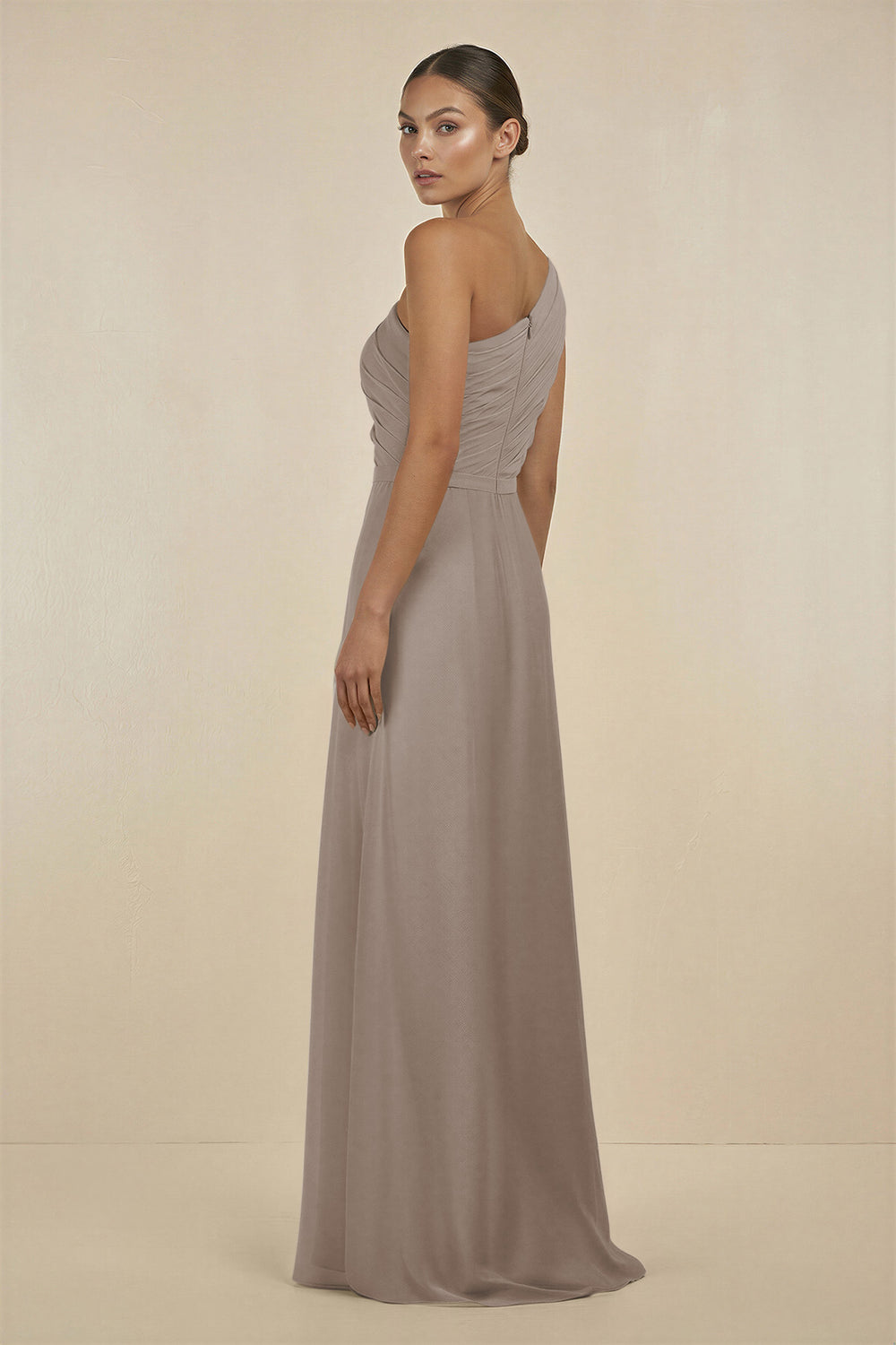 Ruffled One-Shoulder Pleated Sheath Bridesmaid Dress in Frost