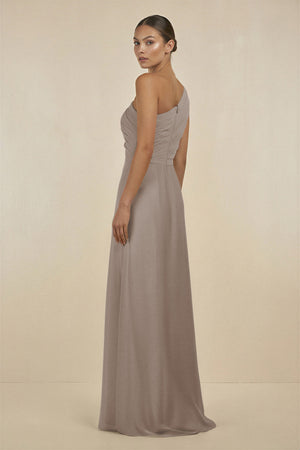 Frost Ruffled One-Shoulder Pleated Sheath Bridesmaid Dress (2) | KISSBRIDAL