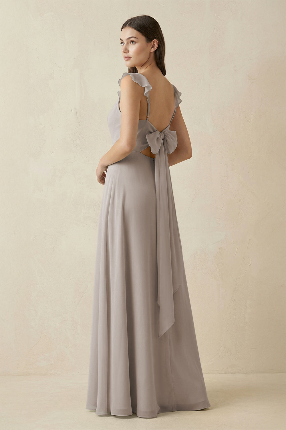 Ruffled Sleeve A-Line Chiffon Bridesmaid Dress in Frost