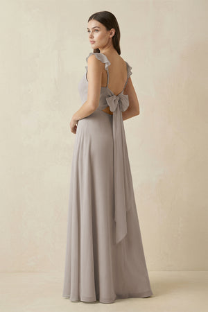 Frost Ruffled Sleeve A-Line Chiffon Bridesmaid Dress (2) | KISSBRIDAL