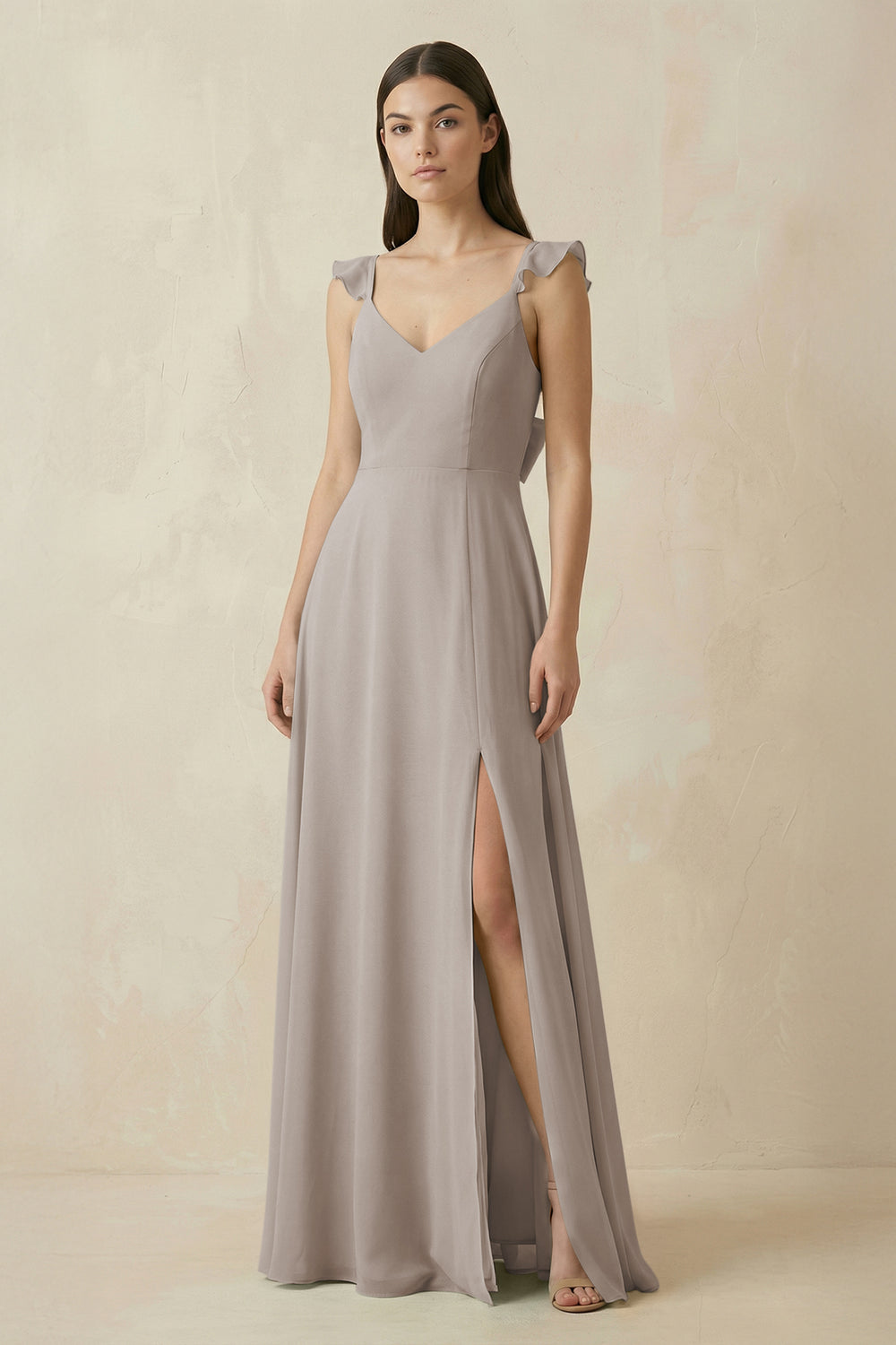 Ruffled Sleeve A-Line Chiffon Bridesmaid Dress in Frost