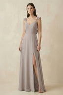 Frost Ruffled Sleeve A-Line Chiffon Bridesmaid Dress | KISSBRIDAL