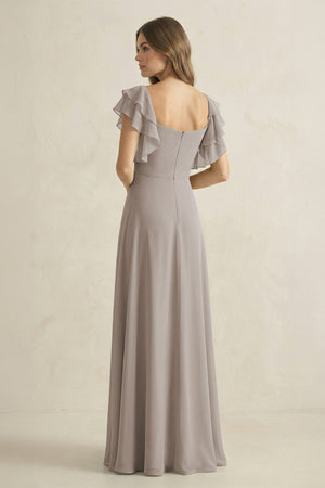 Frost Ruffled Sleeves A-Line Chiffon Bridesmaid Dress (2) | KISSBRIDAL