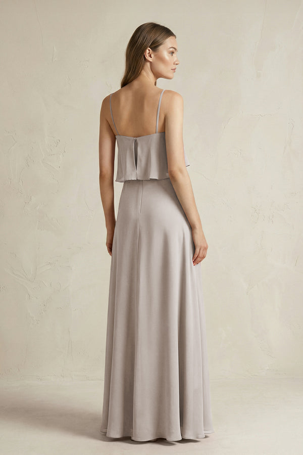 Frost Ruffled Spaghetti Strap A-Line Chiffon Bridesmaid Dress in Frost (2) | KISSBRIDAL