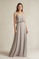 Frost Ruffled Spaghetti Strap A-Line Chiffon Bridesmaid Dress in Frost | KISSBRIDAL