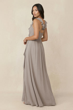 Frost Ruffled V-Neck A-Line Chiffon Bridesmaid Dress (2) | KISSBRIDAL