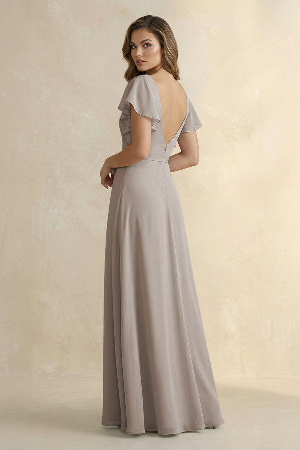 Frost Ruffled V-Neck Chiffon A-Line Bridesmaid Dress (2) | KISSBRIDAL