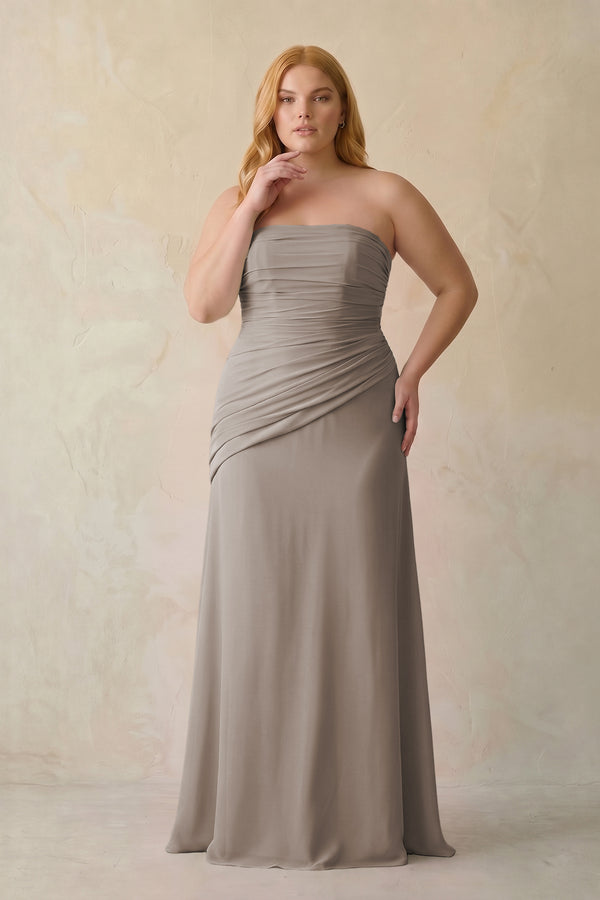 Frost Sheath Chiffon Strapless Pleated Bridesmaid Dress [sizeplus] | KISSBRIDAL