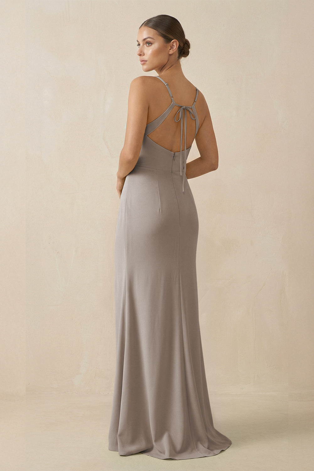 Sheath Spaghetti Straps Chiffon Long Bridesmaid Dress in Frost