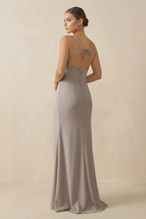 Frost Sheath Spaghetti Straps Chiffon Long Bridesmaid Dress (2) | KISSBRIDAL