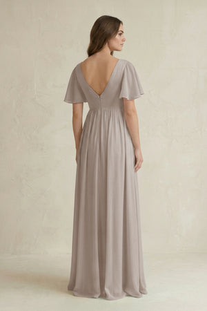 Frost Short Sleeve V-Neck A-Line Chiffon Bridesmaid Dress (2) | KISSBRIDAL
