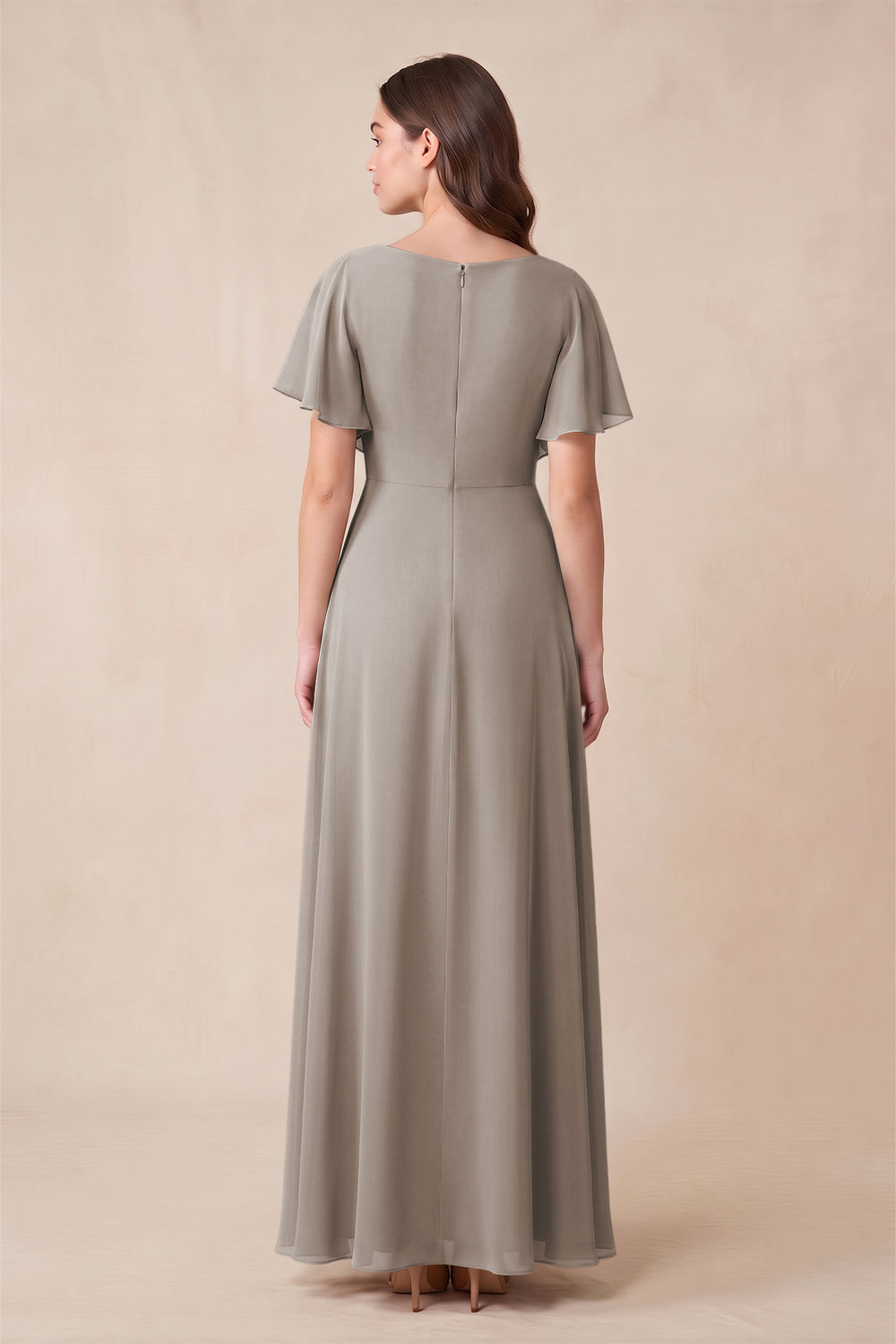 Short Sleeves Bateau A-Line Chiffon Bridesmaid Dress in Frost