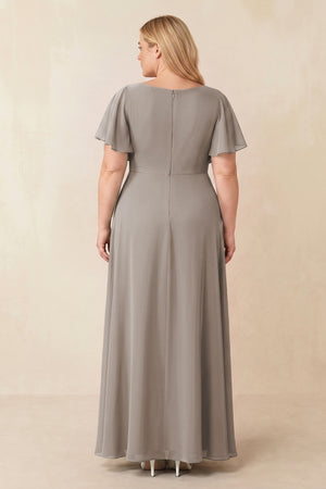 Frost Short Sleeves Bateau A-Line Chiffon Bridesmaid Dress (2) [sizeplus] | KISSBRIDAL
