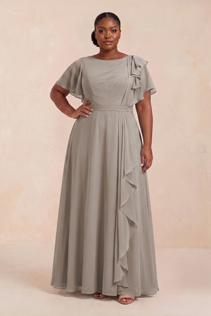 Frost Short Sleeves Bateau A-Line Chiffon Bridesmaid Dress (3) [sizeplus] | KISSBRIDAL