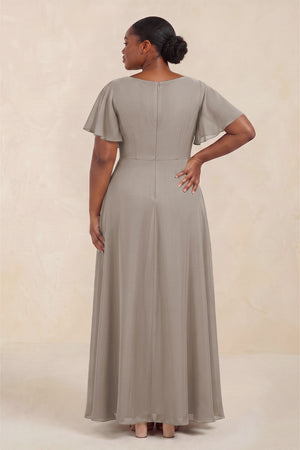 Frost Short Sleeves Bateau A-Line Chiffon Bridesmaid Dress (4) [sizeplus] | KISSBRIDAL