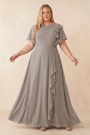 Frost Short Sleeves Bateau A-Line Chiffon Bridesmaid Dress [sizeplus] | KISSBRIDAL