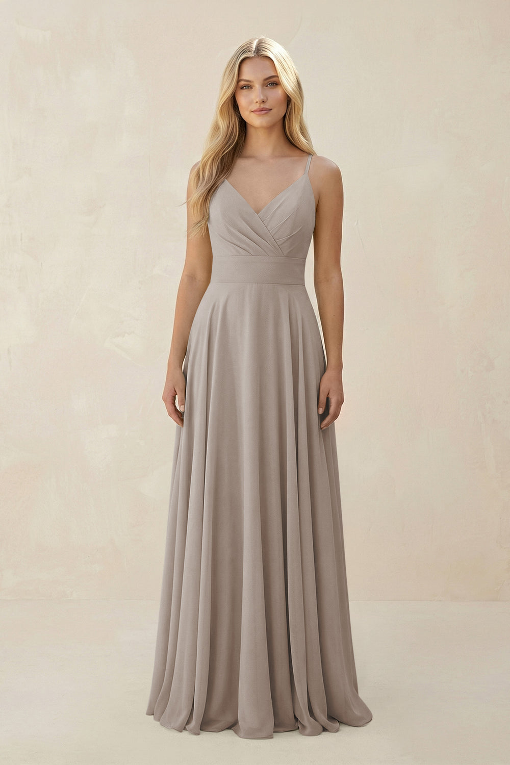 Spaghetti Strap A-Line Chiffon Bridesmaid Dress in Frost