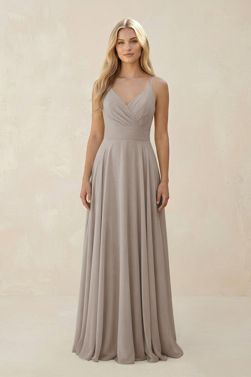 Frost Spaghetti Strap A-Line Chiffon Bridesmaid Dress | KISSBRIDAL